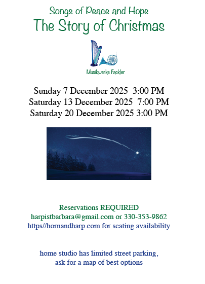 Chrismtas house concert horn and harp Coventry Twp Ohio